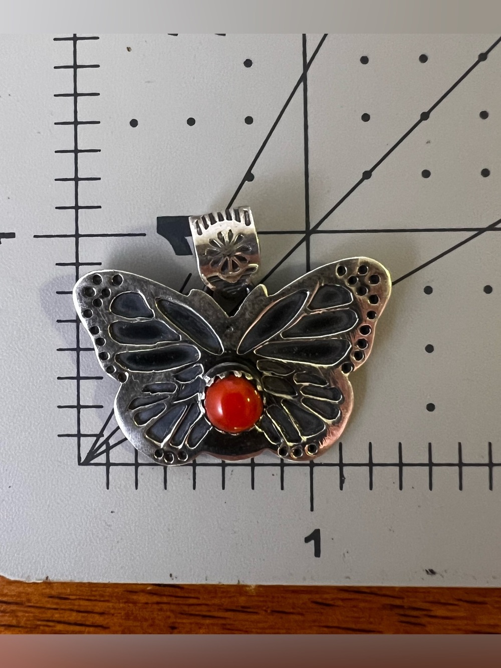 925 Sterling Silver Red Coral Butterfly Pendant Southwestern - Picture 10 of 12
